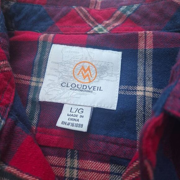 Cloudveil Mountainworks Men's Large plaid  flannel shirt button down reds blue - Picture 3 of 9